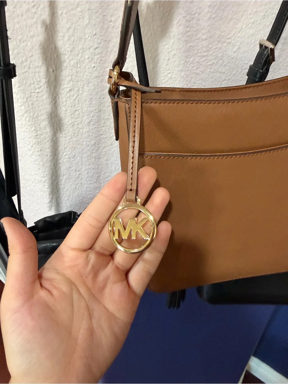 Michael Kors Brown Leather Crossbody Bag with Black Strap